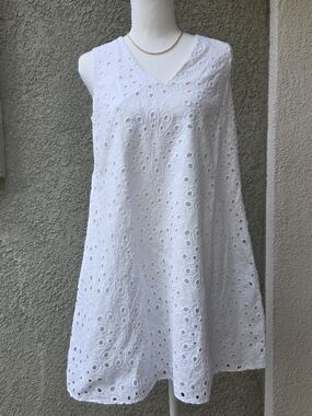 Robbie Bee White Eyelet Sleeveless V-Neck Mini Dress
